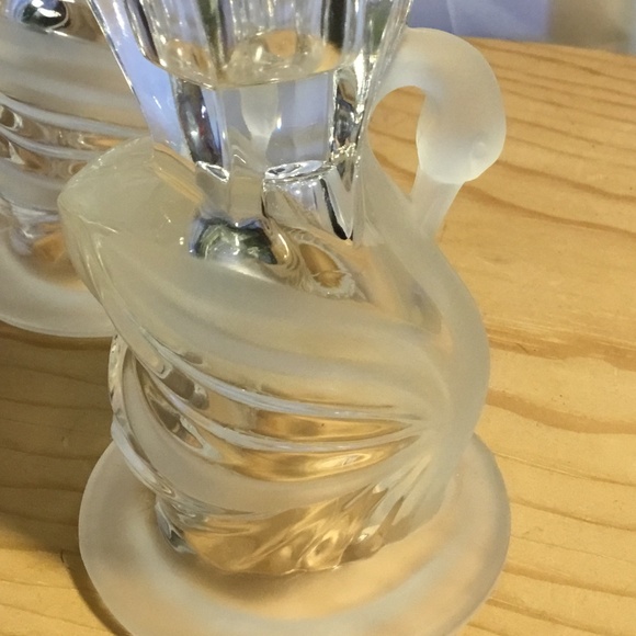 1980's Vintage Party Line Lead Crystal Frosted and Clear Swan Candle Holders - Picture 9 of 9